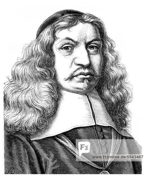 Historical drawing from the 19th century  portrait of Johann Rist  1607 - 1667  a German poet and Lutheran protestant preacher