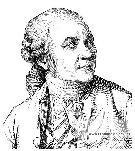 Historische Zeichnung aus dem 19. Jahrhundert  Portrait von Friedrich Gottlieb Klopstock  1724 - 1803  ein deutscher Dichter