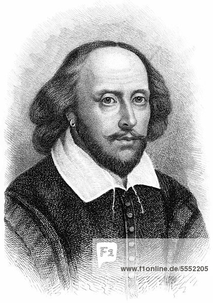 Historical engraving  portrait of William Shakespeare  1564 - 1616  an English playwright  poet and actor