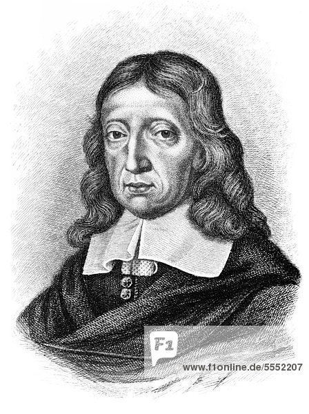 Historical engraving  portrait of John Milton  1608 - 1674  an English poet and political philosopher
