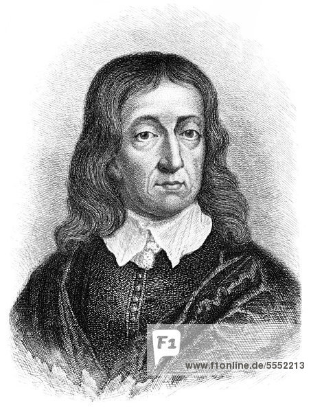Historical engraving  portrait of John Milton  1608 - 1674  an English poet and political philosopher
