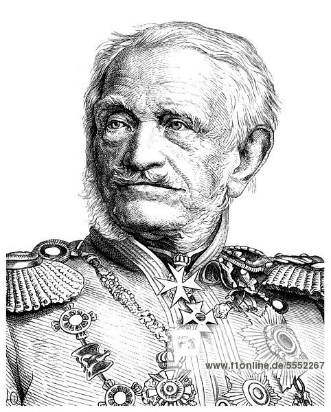 Historical drawing from the 19th Century  portrait of Friedrich Heinrich Ernst Graf von Wrangel  1784 - 1877  a Prussian Field Marshal