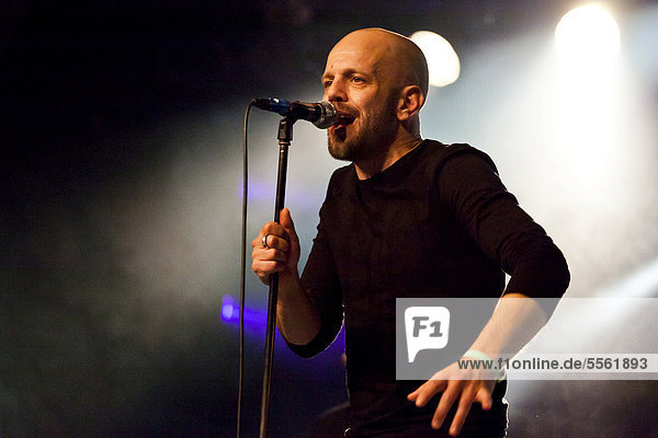 Boris Pillmann  singer and frontman of the German band Sep7ember  performing live in the Schueuer concert hall  Lucerne  Switzerland  Europe