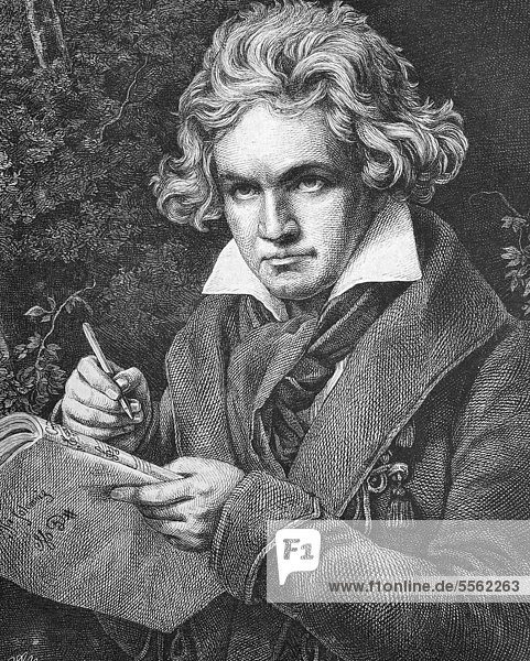 Ludwig van Beethoven  1770-1827  German composer of the First Viennese School  historic woodcut  ca. 1880