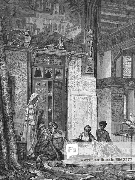 In einem Harem zur Khalifenzeit  historischer Holzstich  ca. 1880