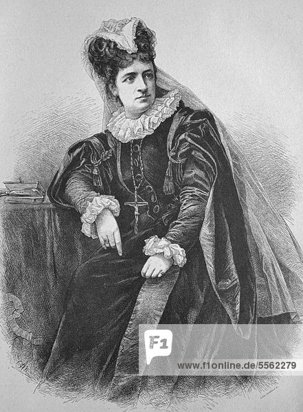 Maria Stuart  dargestellt von Franziska Ellmenreich  eine deutsche Schauspielerin  1847 - 1931  historischer Holzstich  ca. 1880