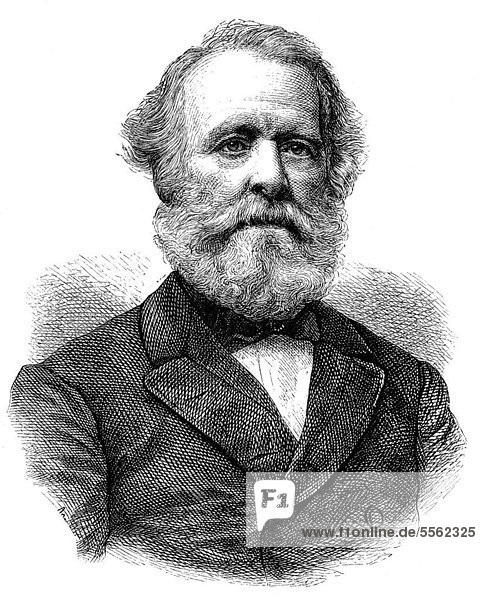 Johann Jakob Sturz  1800 - 1877  Prussian consul general in Brazil  human and animal lover  historical woodcut  circa 1870