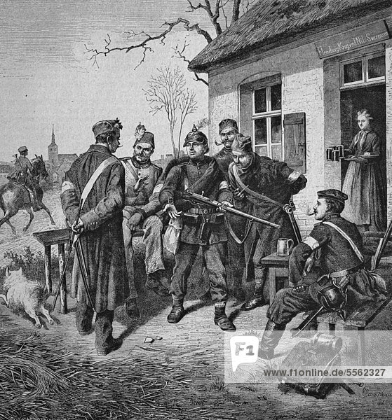 Demonstration des Zündnadelgewehrs historischer Holzschnitt circa 1870