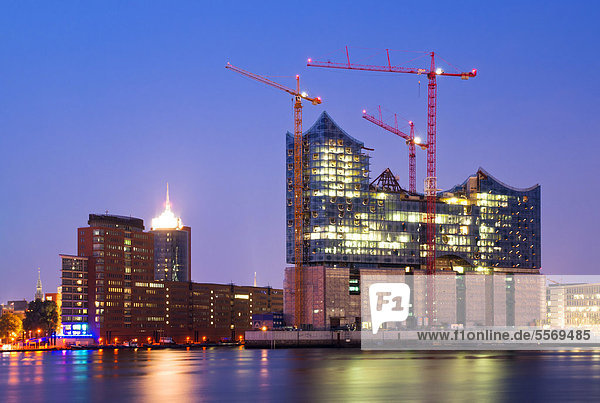 Elbe Philharmonic Hall  construction site at dusk  HafenCity  Hamburg  Germany  Europe