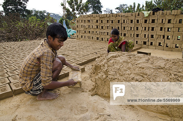 Ziegelei  wo Schwerstarbeit vor allem von Kindern und Frauen verrichtet wird  Jorhat Region  Assam  Indien  Asien