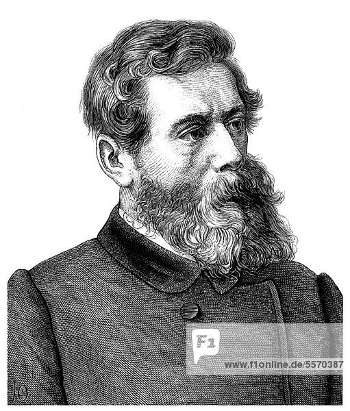 Historical illustration from the 19th Century  portrait of Ludwig Andreas Feuerbach  1804 - 1872  a German philosopher and anthropologist