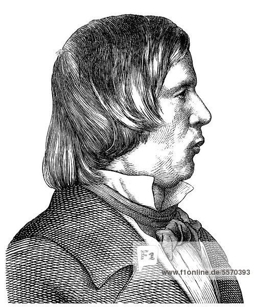 Historical illustration from the 19th Century  portrait of Robert Schumann  1810 - 1856  a German composer and pianist of the Romantic