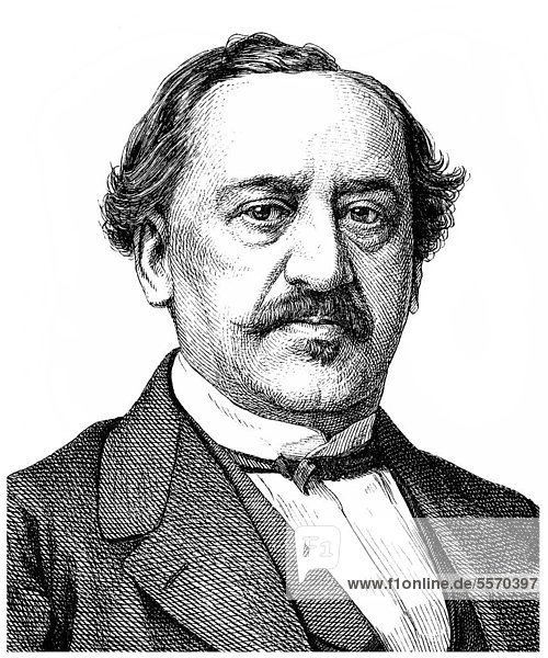 Historische Zeichnung aus dem 19. Jahrhundert  Portrait von Friedrich von Flotow  1812 - 1883  ein deutscher Opernkomponist