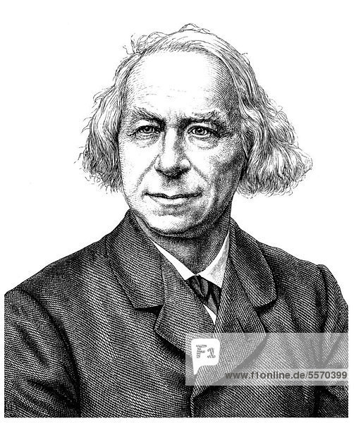 Historische Zeichnung aus dem 19. Jahrhundert  Portrait von Karl Friedrich von Gerok  1815 - 1890  ein deutscher Theologe und Lyriker