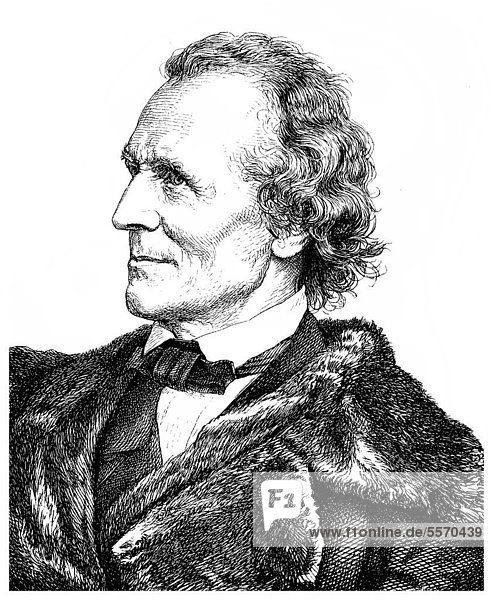 Historical illustration from the 19th century  portrait of Julius Schnorr von Carolsfeld  1794 - 1872  painter and director of the Dresden Picture Gallery