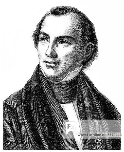 Historical illustration from the 19th century  portrait of Karl Otfried Mueller  1797 - 1840  a German classical scholar and founder of Classical Archaeology and Ancient History
