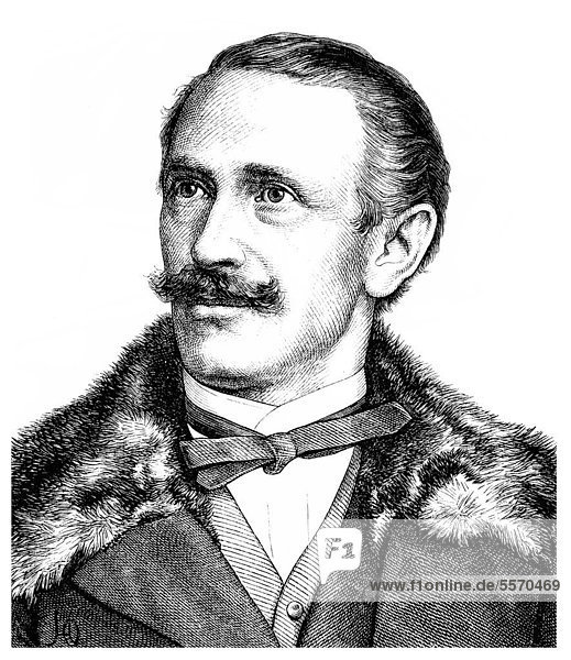 Historical illustration from the 19th century  portrait of Ferdinand Oscar Peschel  1826 - 1875  a German geographer  writer and editor