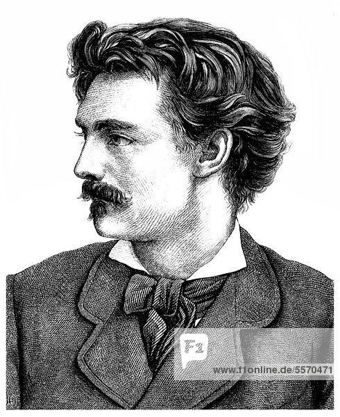 Historische Zeichnung aus dem 19. Jahrhundert  Portrait von Anselm Feuerbach  1829 - 1880  ein deutscher Maler