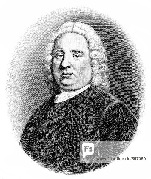 Historische Zeichnung aus dem 19. Jahrhundert  Portrait von Samuel Richardson  1689 - 1761  ein englischer Schriftsteller
