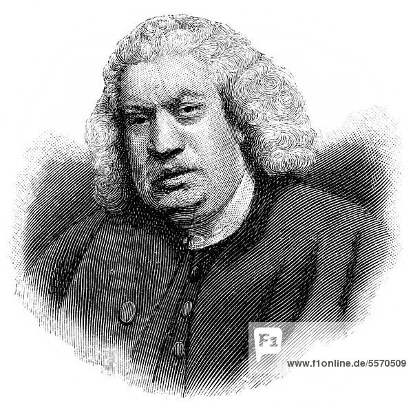 Historische Zeichnung aus dem 19. Jahrhundert  Portrait von Samuel Johnson  1709 - 1784  ein englischer Gelehrter  Schriftsteller  Dichter und Kritiker