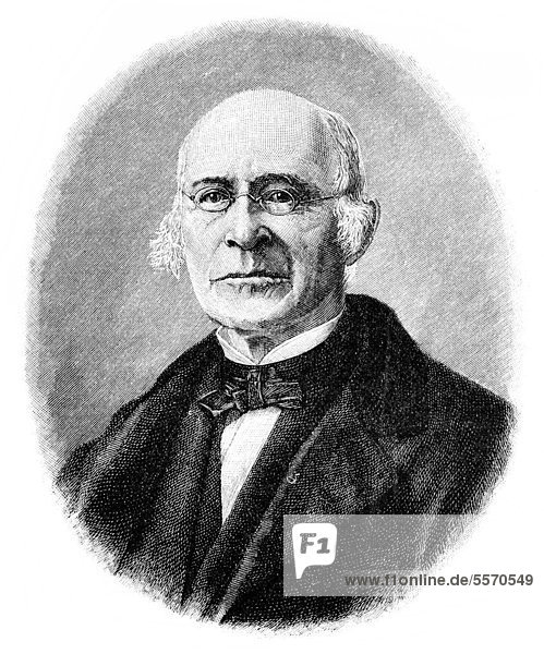 Historical illustration from the 19th Century  portrait of William Lloyd Garrison  1805 - 1879  an American writer and campaigner for the abolition of slavery in the U.S.