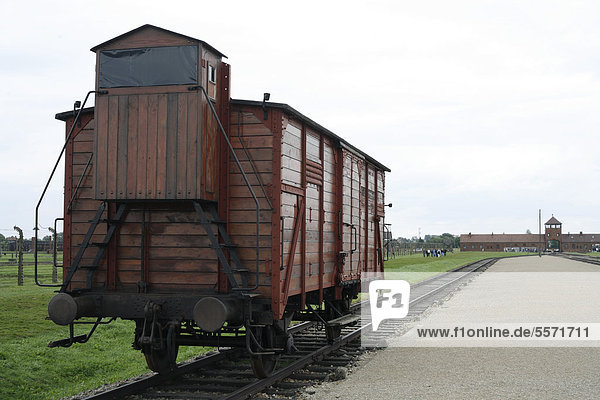 Transportation wagon in the concentration camp of Auschwitz-Birkenau  Poland  Europe