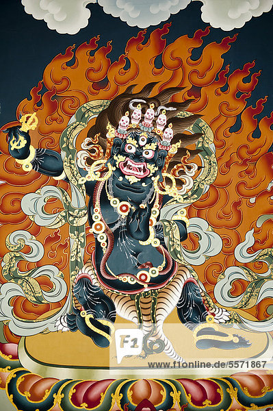 Tibetischer Buddhismus  blauer Dämon in Flammen  Vighnanthaka  Vighnari  Torhüter der Mandalas  Tashichho Dzong  Sitz der Regierung  Hauptstadt Thimphu  Himalaja  Königreich Bhutan  Südasien  Asien