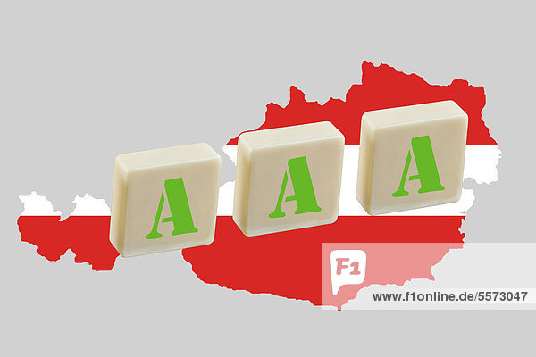 Drei A auf einer Karte von Österreich  Symbolbild für die Triple A Bewertung der Ratingagenturen