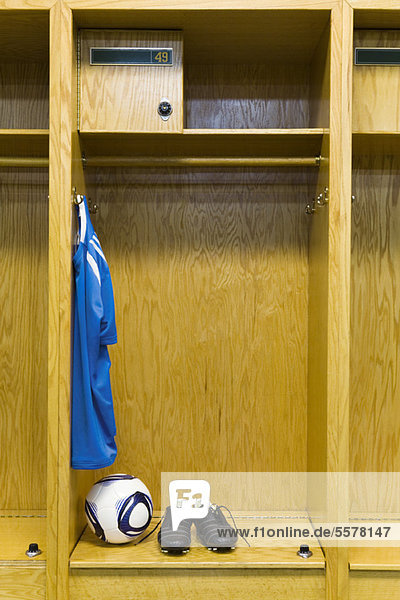Soccer gear in locker room