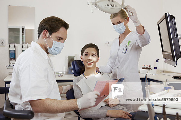 Zahnarzt mit Patientin im Behandlungszimmer