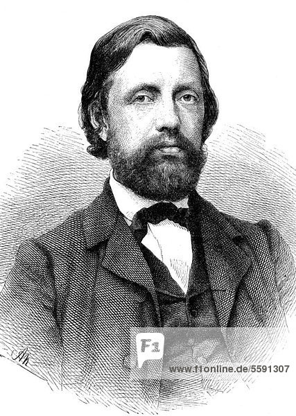 Carl Riedel or Karl Riedel  1827 - 1888  a German conductor and composer  historical wood engraving  1886