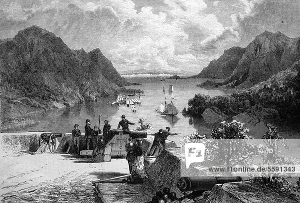 Blick auf den Hudson River  vom Westpoint aus  New York  USA  historischer Holzstich  1886