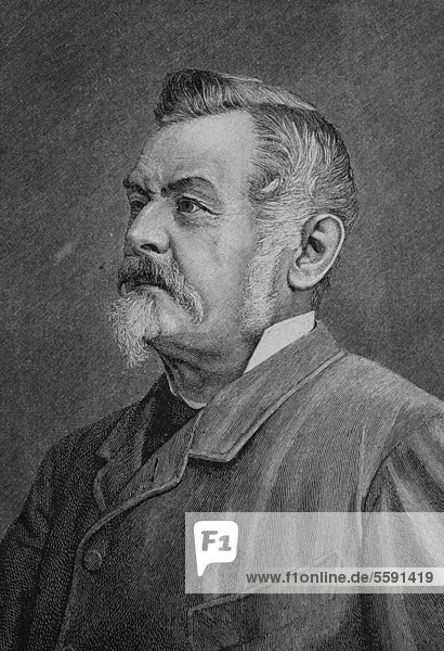 Carl Friedrich Wilhelm Jordan  1819 - 1904  a German writer and politician  historical engraving  1883