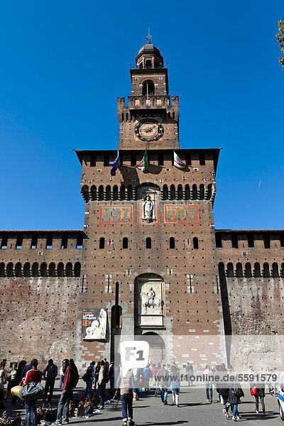 Castello Sforzesco  Sforza-Schloss  seit 1450 erbaut  Mailand  Lombardei  Italien  Europa  ÖffentlicherGrund