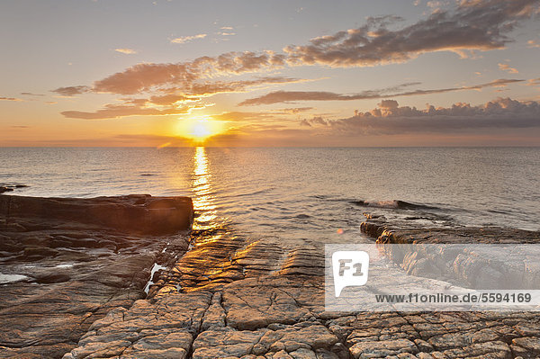 Sweden  Simrishamn  View of rocky shore at sunrise