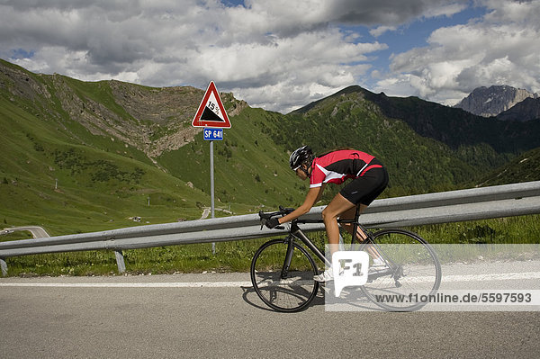 Racing cycliyt in the Alps  South Tyrol  Italy