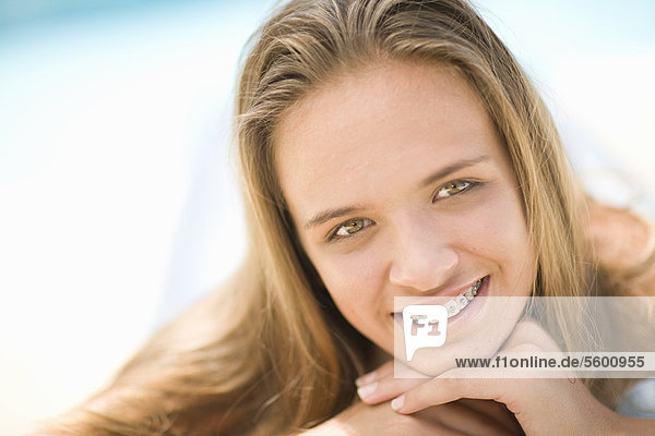 Close up of teenage girl in braces