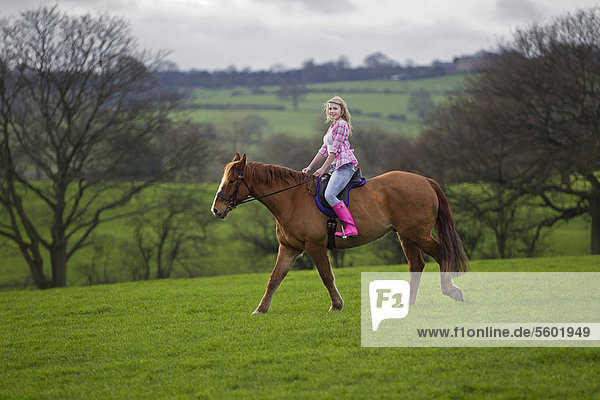 Jugendlicher  Feld  reiten - Pferd  Mädchen