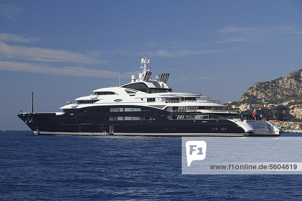 'Motoryacht ''Serene''  133.9m  built in 2011 by yacht builder Fincantieri Yachts and owned by Yuri Scheffler  off Monaco  CÙte d'Azur  Mediterranean  Europe'