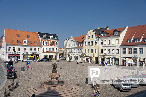 Market square with fountain in Wurzen  Muldental district  Saxony  Germany  Europe