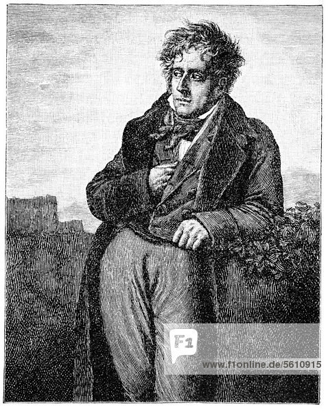 Historischer Druck aus dem 19. Jahrhundert  Portrait von FranÁois-RenÈ  Vicomte de Chateaubriand  1768 - 1848  ein französischer Schriftsteller  Politiker und Diplomat