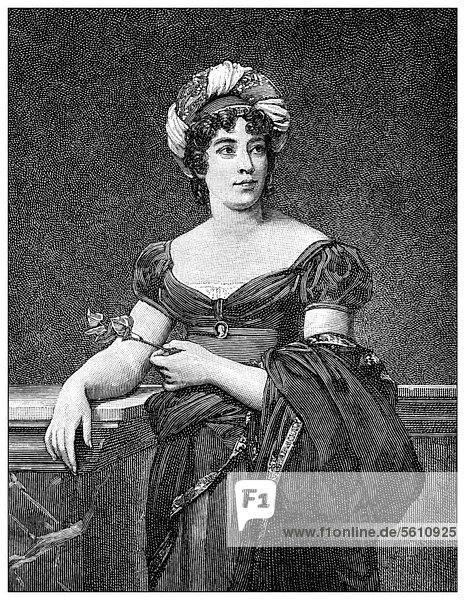 Historical print from the 19th century  portrait of Baroness Anne Louise Germaine de StaÎl-Holstein or Madame de Stael  1766 - 1817  a French writer
