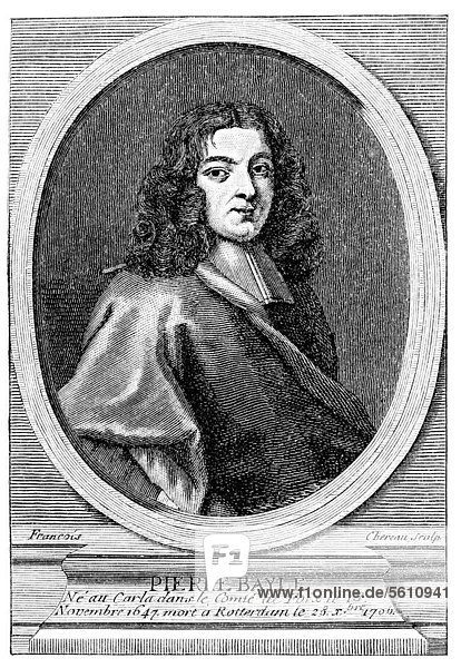 Historischer Druck aus dem 19. Jahrhundert  Portrait von Pierre Bayle  1647 - 1706  ein französischer Schriftsteller und Philosoph