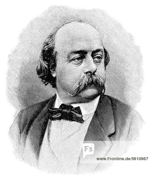 Historical print from the 19th century  portrait of Gustave Flaubert  1821 - 1880  a French writer