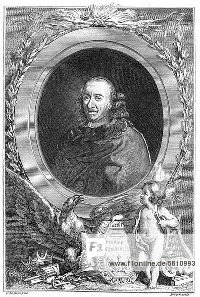 Historischer Druck aus dem 19. Jahrhundert  Portrait von Pierre Corneille  1606 - 1684  ein französischer Autor und Dramatiker des Barock