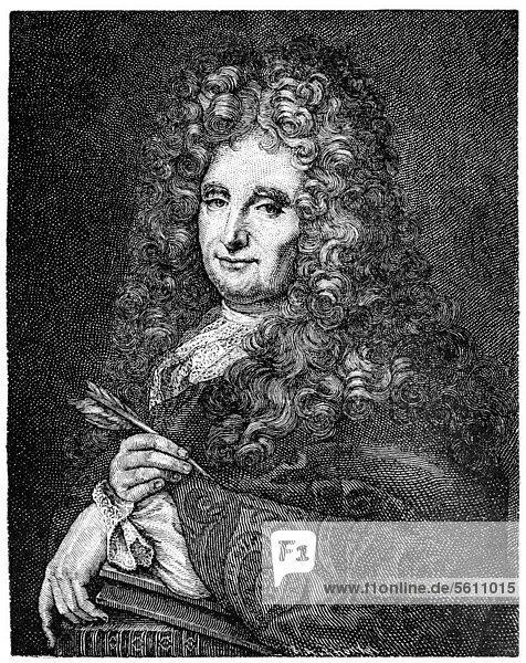 Historical print from the 19th century  portrait of Nicolas Boileau also known as DesprÈaux or Boileau-DesprÈaux  1636 - 1711  a French writer
