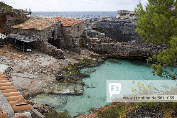 Stone houses  Cala s'Almunia  southeast coast  Majorca  Balearic Islands  Spain  Europe