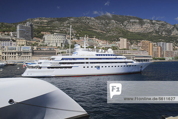 Lady Moura  cruiser  built by Blohm and Voss GmbH  114.85 m  built in 1990  Principality of Monaco  French Riviera  Mediterranean Sea  Europe