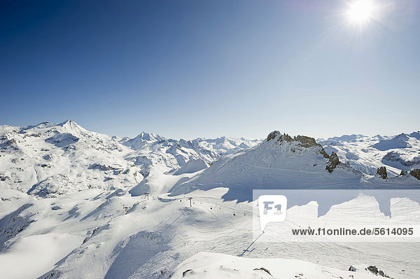 Snow-covered mountain landscape  Tignes  Val d'Isere  Savoie  Alps  France  Europe
