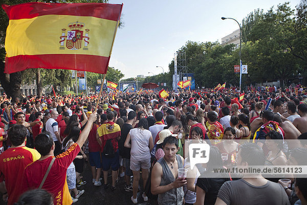 Spanish supporters gathering for viewing the final match  2010 FIFA World Cup Final  Madrid  Spain  Europe
